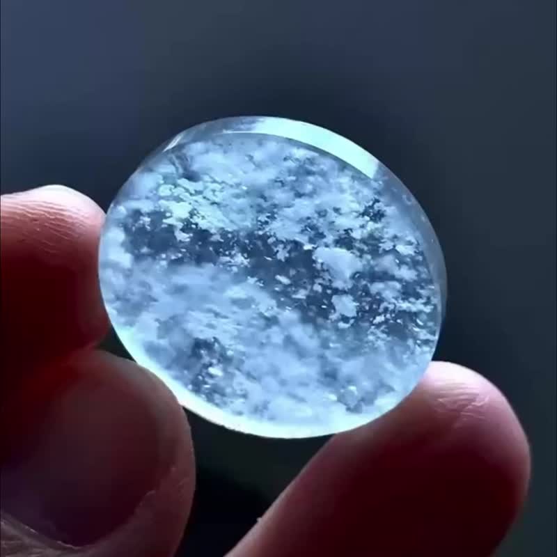 冰种 天然翡翠 缅甸A玉 吊坠 颈链 • 玻璃种雪花棉圆牌 裸石 - 项链 - 玉石 白色