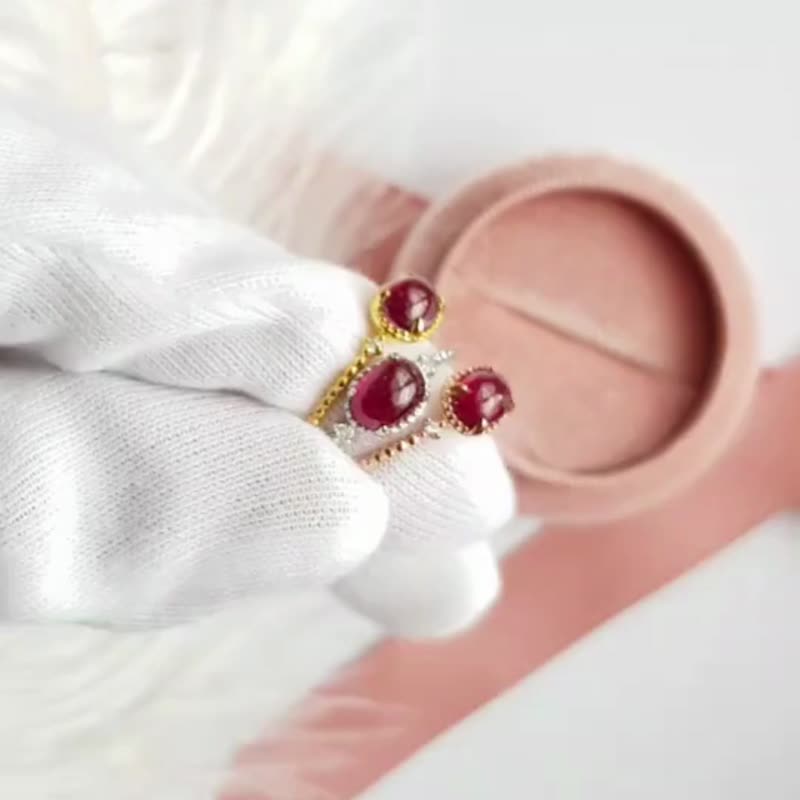 Natural Ruby Ring Silver 925 Rosegoldplated. - 戒指 - 纯银 红色