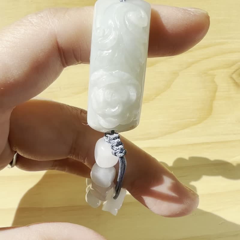 手工編織翡翠手链 — 白绿玫瑰 - 手链/手环 - 玉石 蓝色