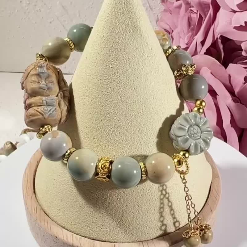 阿拉善 玛瑙 幻彩油画 蓝 手珠 手链 串珠 女财神扎基拉姆同款订 - 手链/手环 - 玉石 