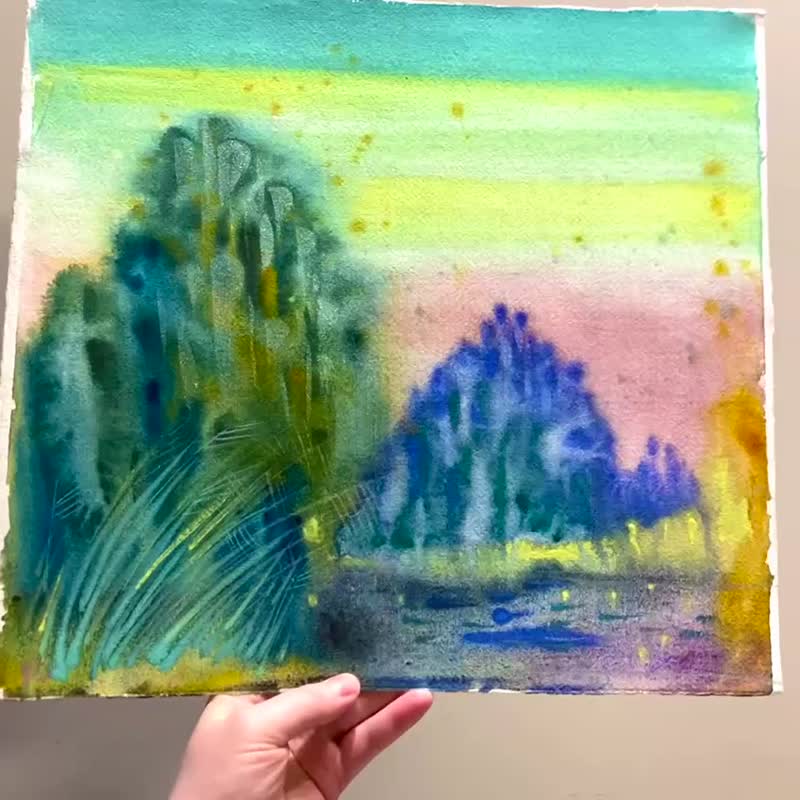 水彩画风景原创艺术湖泊绘画手绘艺术 - 海报/装饰画/版画 - 纸 多色