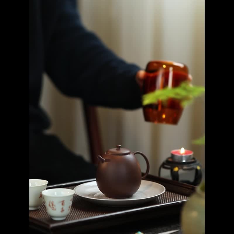 原矿紫泥 明式高龙蛋 泡茶壶 家用功夫茶具茶壶 宜兴紫砂壶180cc - 茶具/茶杯 - 陶 灰色