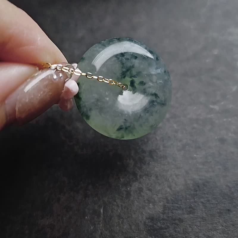 招财•圆满•平安|疗愈冰胶蓝飘花平安扣|缅甸A货翡翠项链 - 项链 - 玉石 