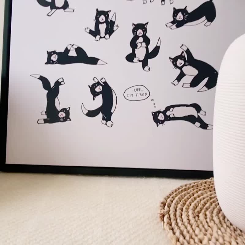 Yoga 瑜伽猫猫-卧房挂画/儿童房/复制画/民宿/北欧/catitem2026 - 海报/装饰画/版画 - 其他材质 黑色