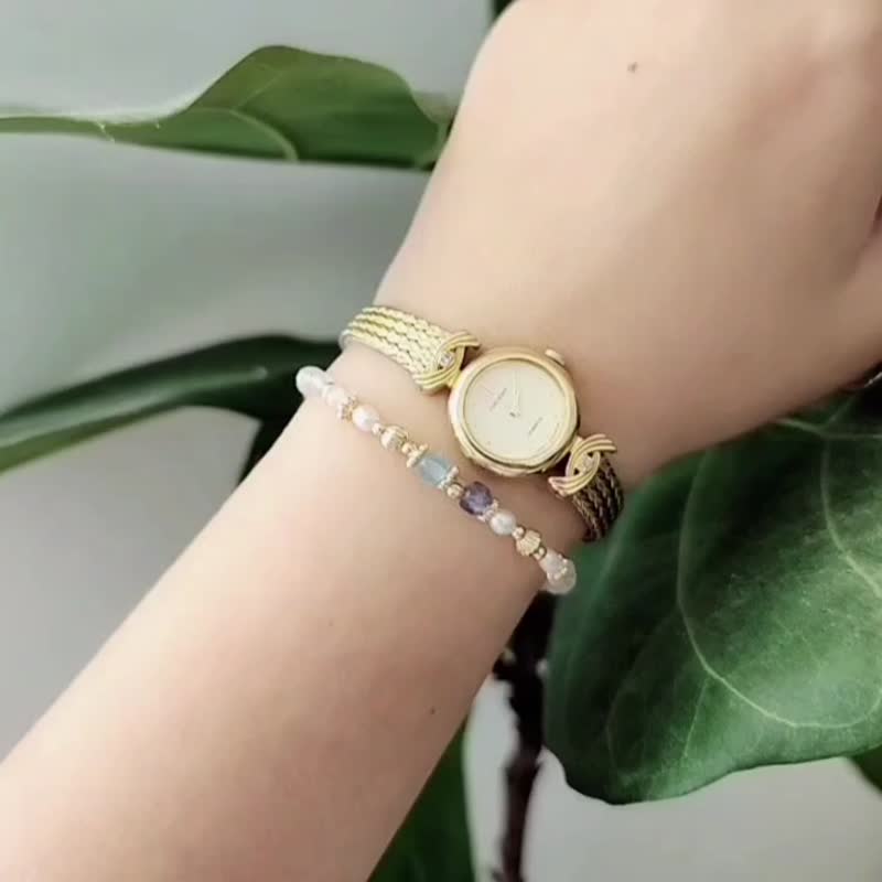 烟紫的非洲堇 | 堇青石 珍珠 海蓝宝 可调节式手链 - 手链/手环 - 半宝石 蓝色