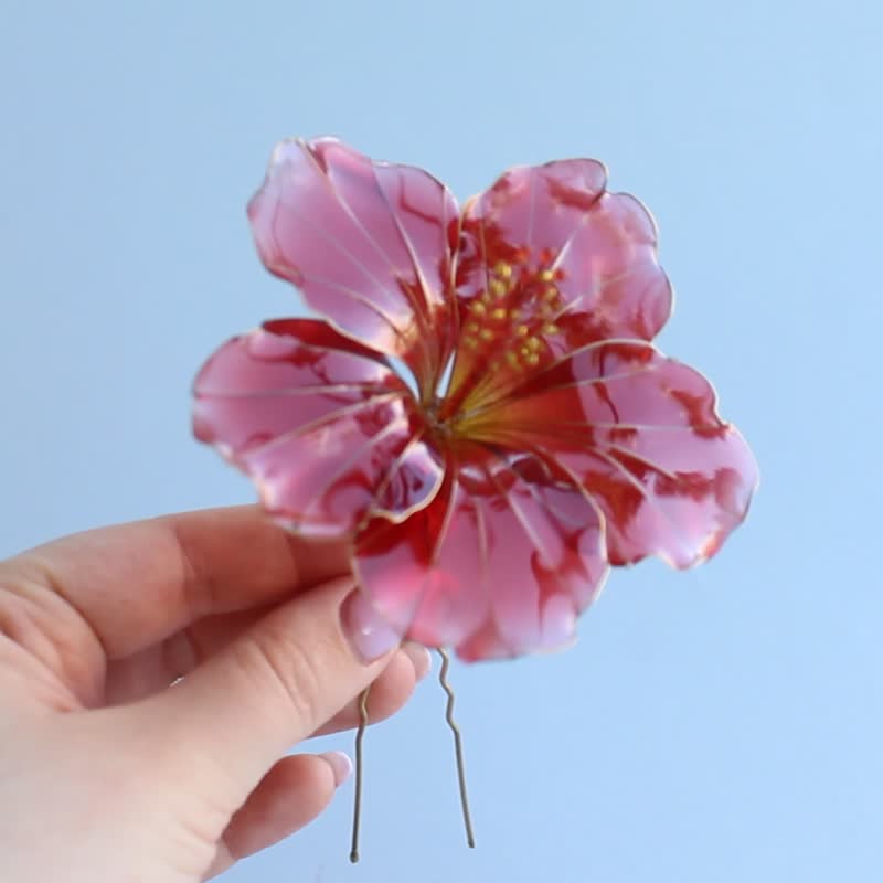 发夹红芙蓉 - 发饰 - 其他材质 红色