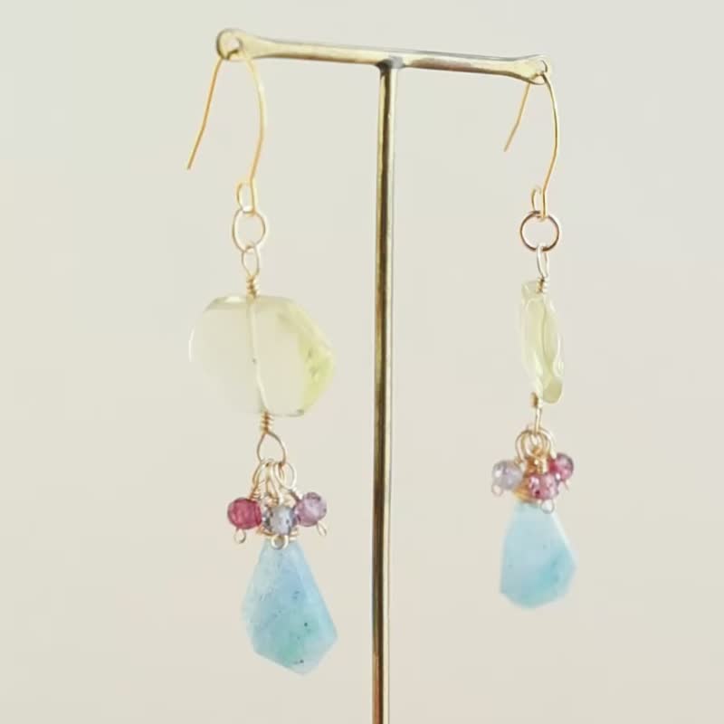 柠檬石英青色 Troleite 尖晶石耳针耳夹耳针 - 耳环/耳夹 - 石头 黄色