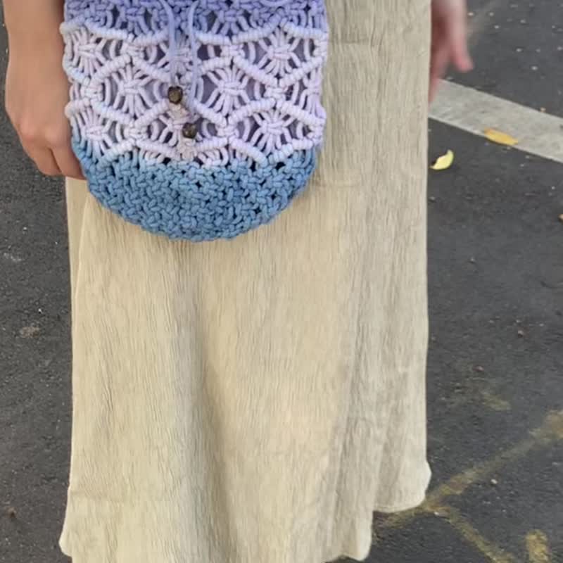 夜空 手染编织束口水桶包/夏日斜背小包/职人手工染制 - 其他 - 棉 蓝色