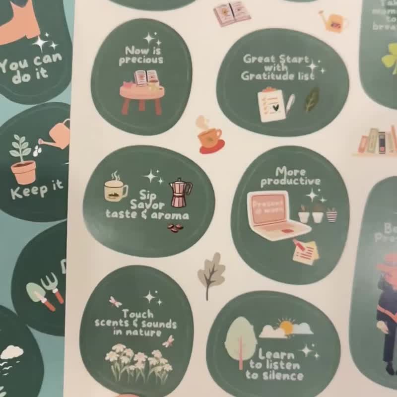 励志贴纸，主题：正念与活在当下 - 贴纸 - 防水材质 