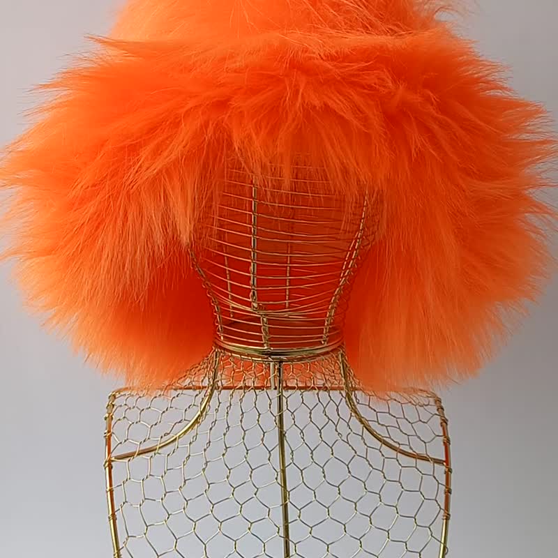 Bright orange hat. Faux fur bucket hat. Festival fuzzy neon hat. Rave shaggy hat - 帽子 - 其他材质 橘色