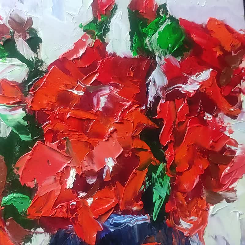 红玫瑰艺术花卉画花玫瑰艺术品 20 x 25 厘米墙艺术 - 海报/装饰画/版画 - 其他材质 红色