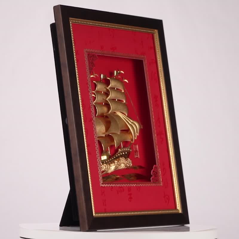 金箔帆船挂画 一帆风顺开运贺礼 - 海报/装饰画/版画 - 24k 金 金色