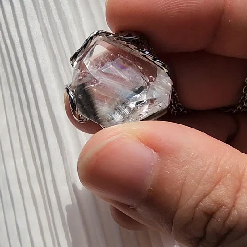黑武士 925银黑银钛晶中晶彩虹原矿感钛钢项链 小精品市场罕见 - 项链 - 水晶 透明