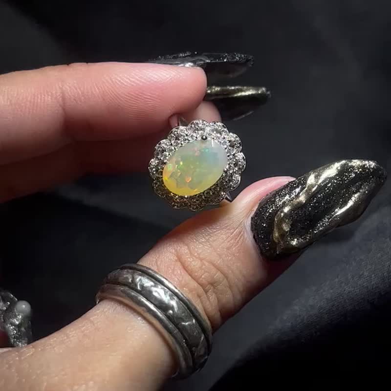 灿灿 。欧泊 戒指 欧泊 戒子 大颗粒 刻面 欧泊 s925纯银 - 戒指 - 宝石 多色