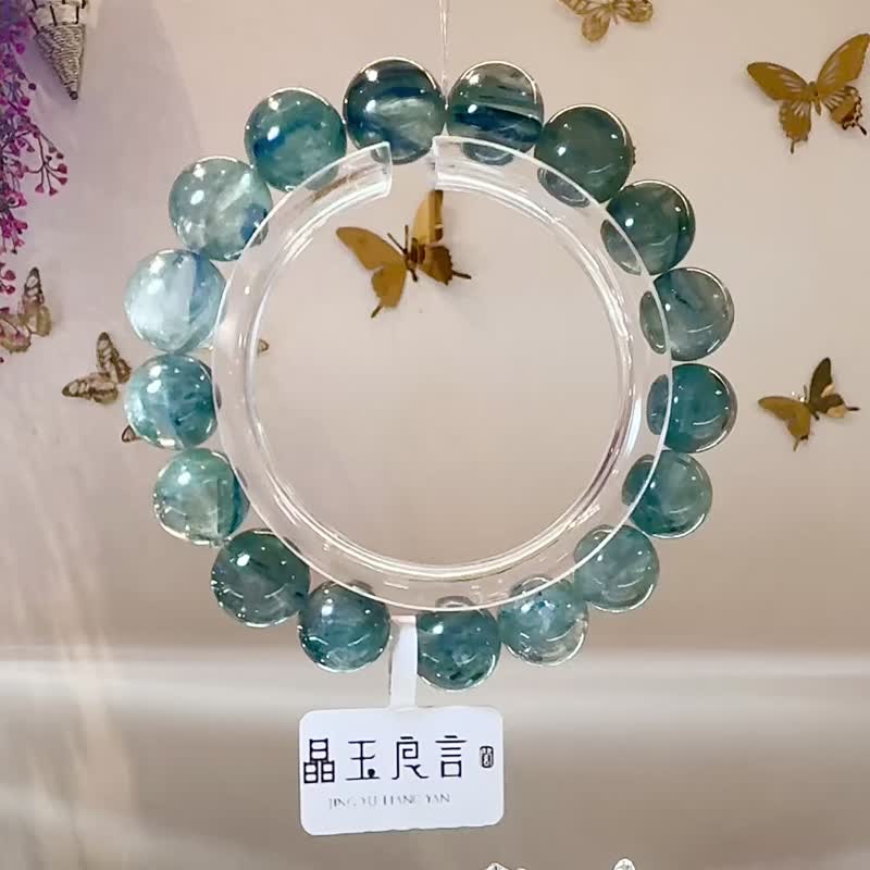 天然猫眼透感蓝绿晶石手珠11.5-12mm48g清净心灵洞察能力舒压 - 手链/手环 - 水晶 多色