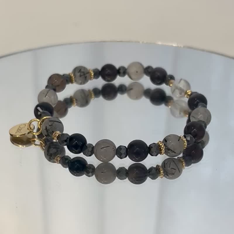 无惧之境 清理负能量 银曜石 黑发晶 茶晶 钛赫兹 天然水晶手链 - 手链/手环 - 水晶 