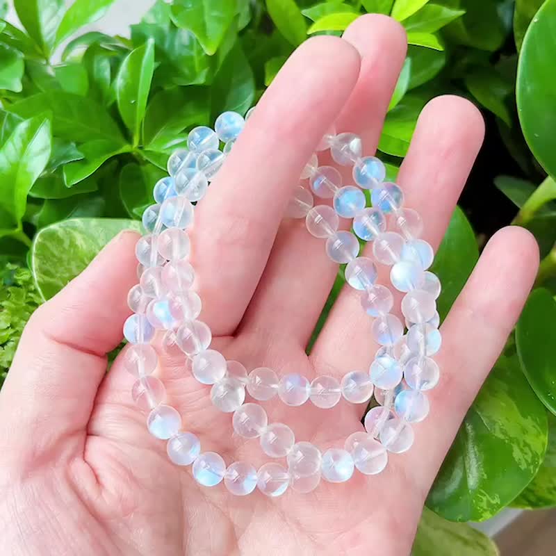提升直觉 平静心灵  高等级斯里兰卡月光石 - 手链/手环 - 水晶 白色