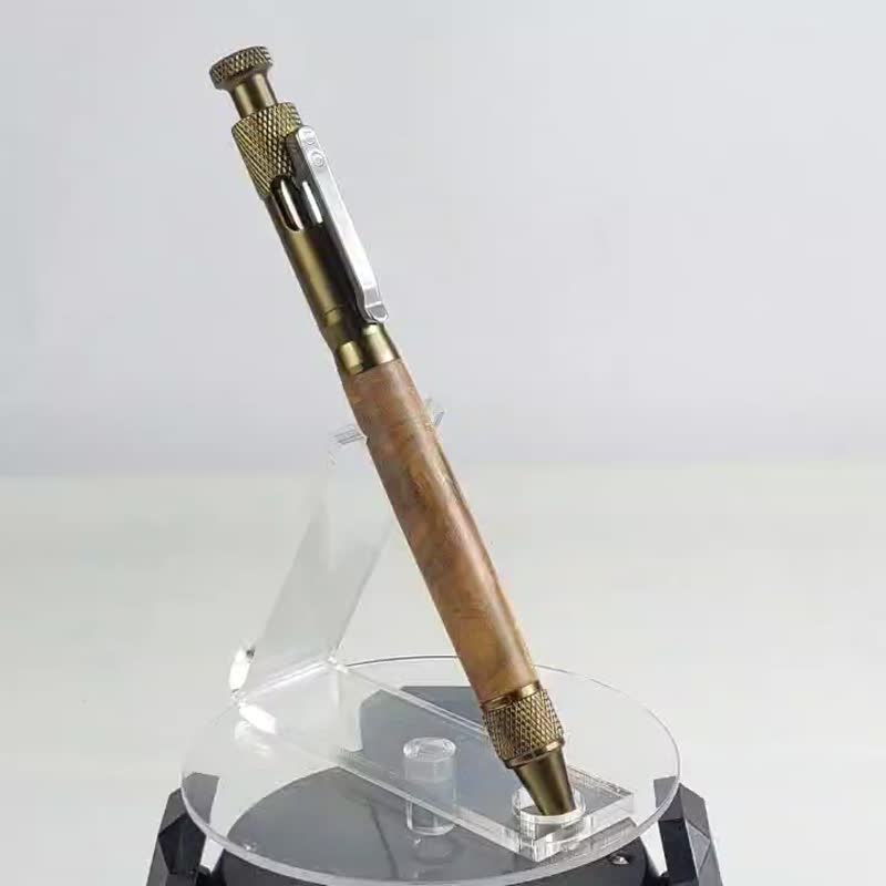 黄金樟工业风按压原子笔/手工原子笔/KOBE手工笔 - 圆珠笔/中性笔 - 木头 咖啡色