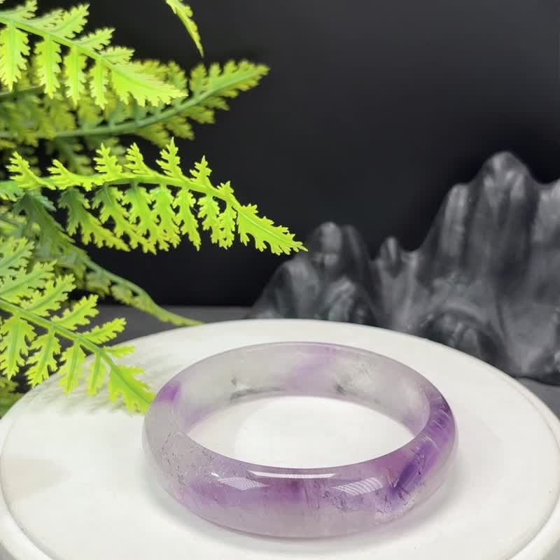 紫水晶手镯 61+MM 冰透星光闪片梦幻渐变紫色水晶手环 护身好运 - 手链/手环 - 水晶 紫色