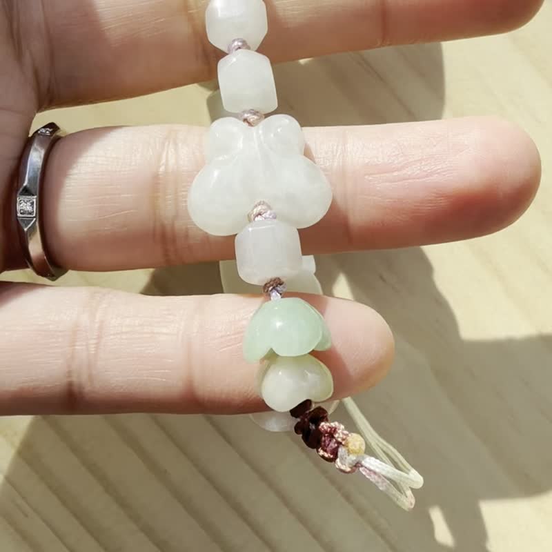 手工編織翡翠手链－莲花轻纱 - 手链/手环 - 玉石 金色