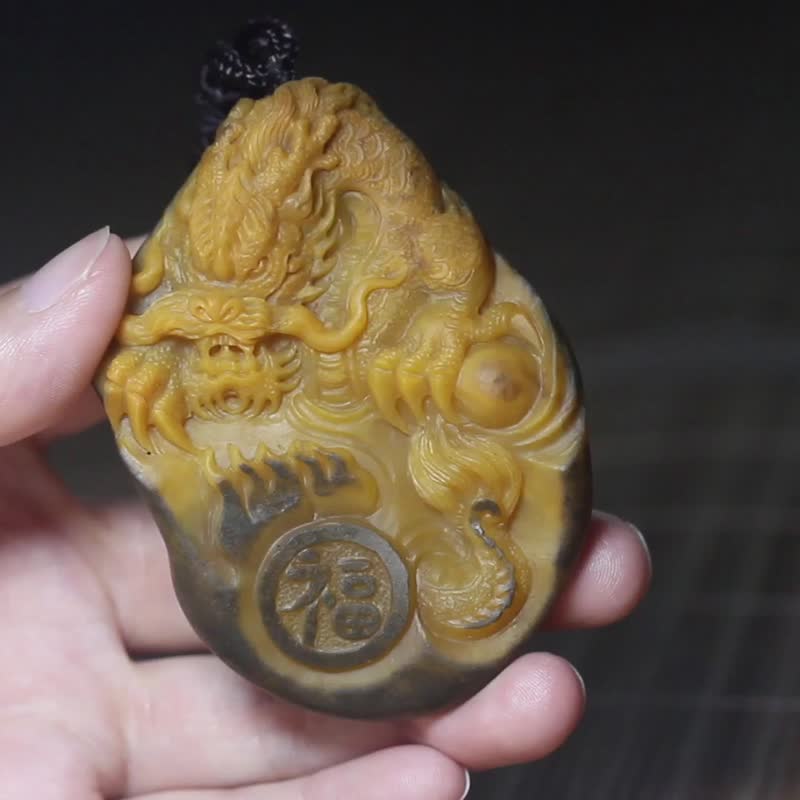 【祥龙降幅】天然黄蜡石手把件/十二生肖龙手玩件/玉石挂件项链 - 项链 - 玉石 橘色