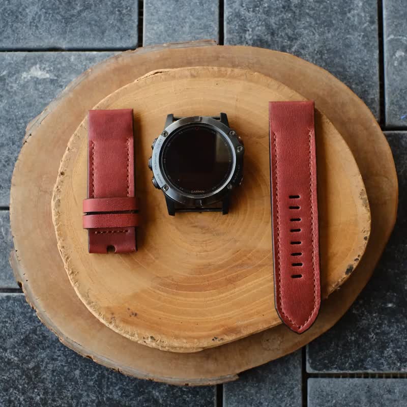 疯马牛皮红棕色表带 Quickfit Garmin 表带 - 表带 - 真皮 多色
