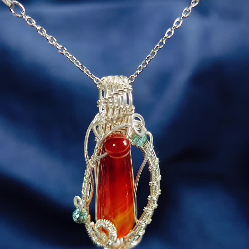 【BE youself】天虹|坠饰|艺术金属线|红玛瑙|纯手作 - 项链 - 铜/黄铜 多色