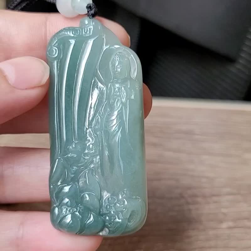 亲翠 天然翡翠 冰灰蓝渐层美竹林观音项链 送礼首选 - 项链 - 玉石 蓝色