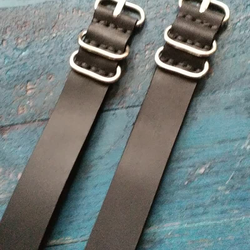 Black ZULU strap | Leather Watch Strap | Black Watch Strap | Genuine Leather Ban - 表带 - 真皮 黑色