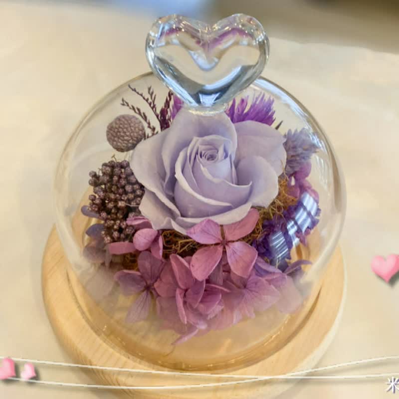 永生玫瑰玻璃盅 永生玫瑰 爱心款  防尘罩 生日 情人节 毕业季 - 干燥花/捧花 - 植物．花 紫色