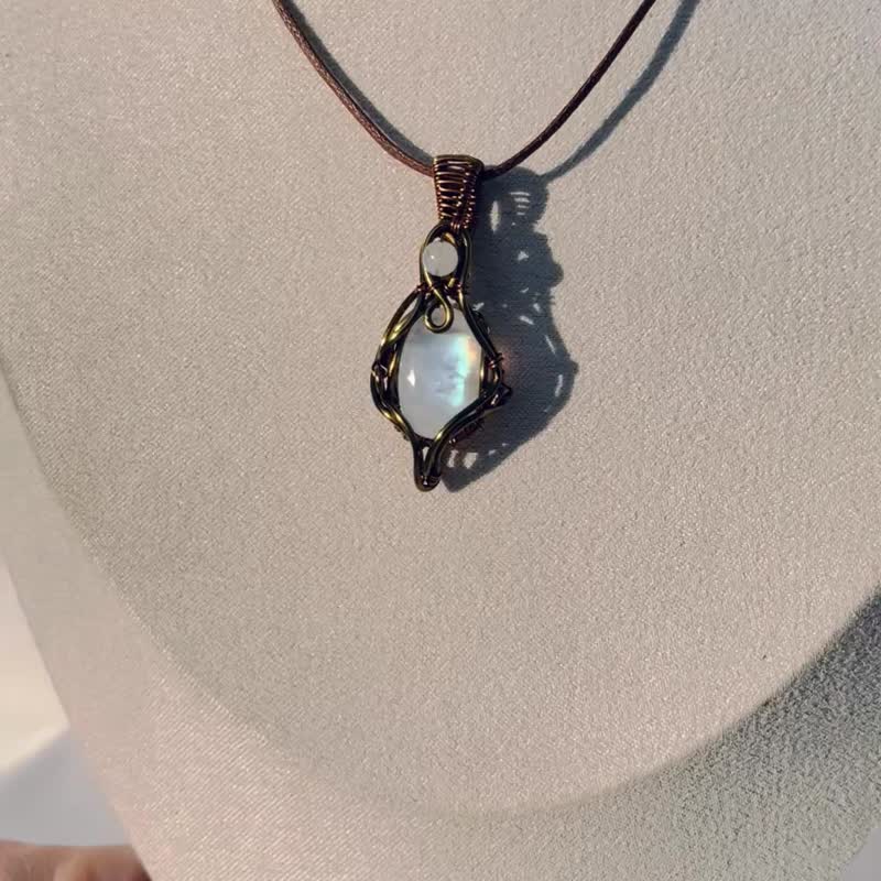 彩月光石金属编织_复古项链_森系饰品_天然石_矿石_青铜金属线 - 项链 - 半宝石 