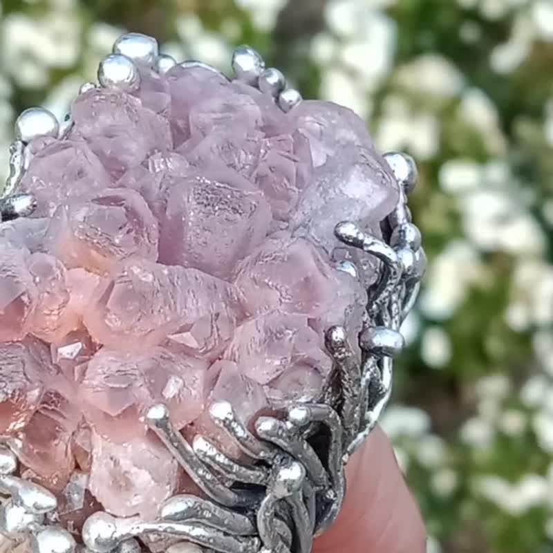 钴方解石原矿手工银戒 ~**樱**~  Cobaltocalcite Silver Ring - 戒指 - 纯银 