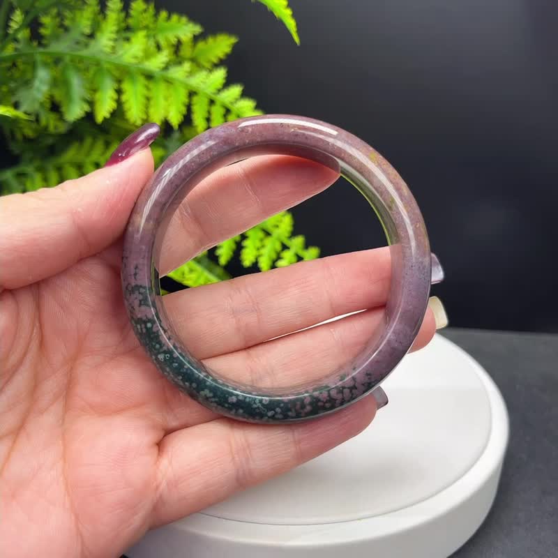 海洋碧玉手镯 56MM 冰润鱼籽老料 紫绿双色玉髓手环 脉轮疗愈和谐 - 手链/手环 - 半宝石 