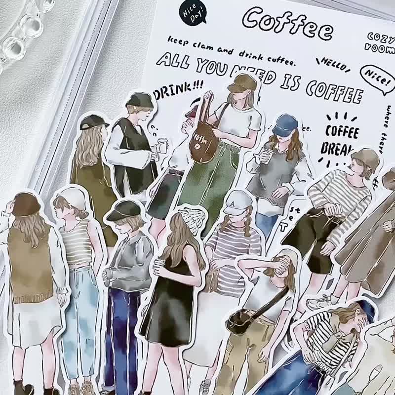 Cozyroom/咖啡厅女子/贴纸包/手帐贴纸 - 贴纸 - 纸 白色