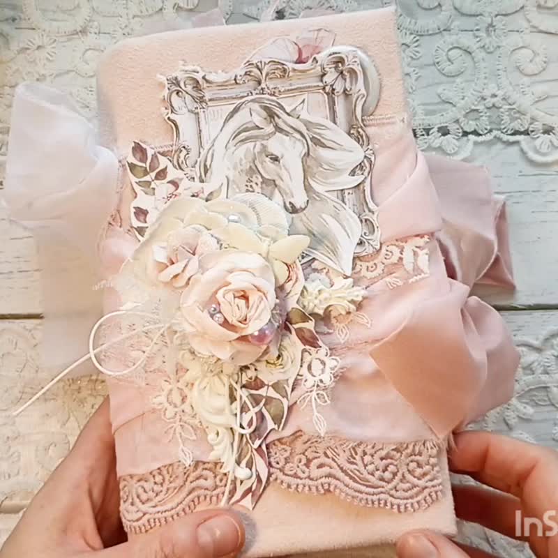 花园马匹杂志 手工制作 乡村玫瑰笔记本 女性日记 - 笔记本/手帐 - 纸 粉红色