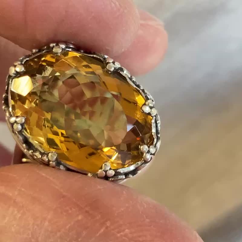 天然 黄水晶 戒指 尼泊尔 手工制 925纯银 - 戒指 - 水晶 黄色