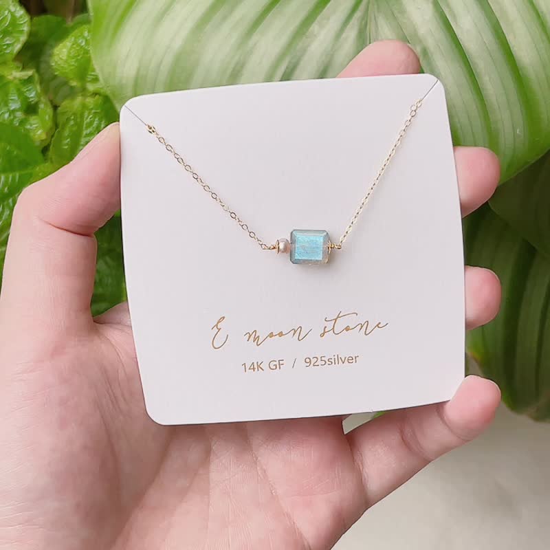 拉长石方块宝石项链 天然 14K水晶锁骨链秋冬 - 项链 - 宝石 灰色