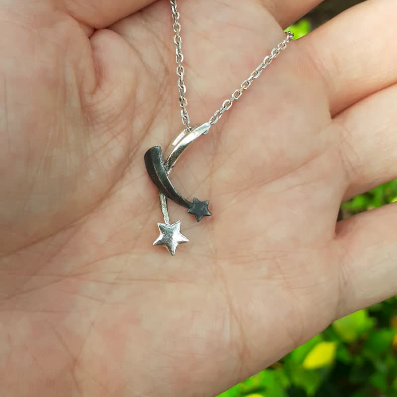 星星系列--双生流星纯银项链 - 项链 - 纯银 银色