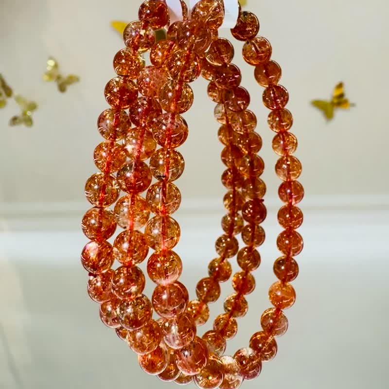 A精品高冰爆闪金太阳太阳石5.8-6mm水晶化太岁事业财富正能量避邪 - 手链/手环 - 水晶 红色