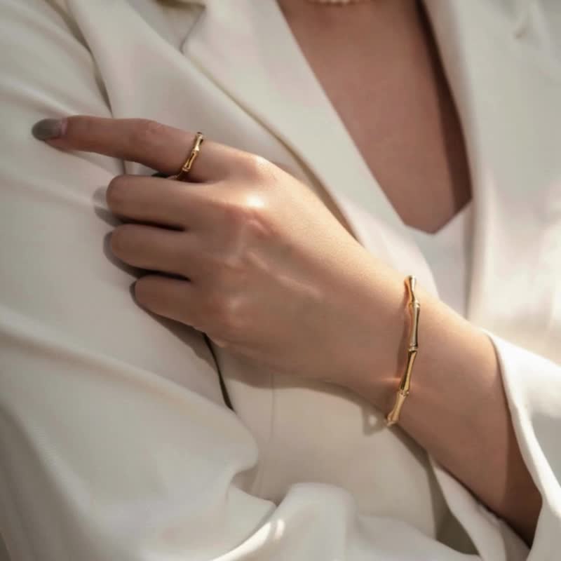 Bamboo 精致竹节手镯 | 纯银 | 包邮 | Belinda轻珠宝 - 手链/手环 - 纯银 金色