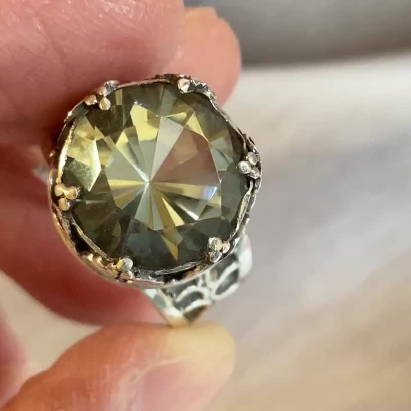 天然 绿色 紫水晶 戒指 尼泊尔 手工制 925纯银 - 戒指 - 水晶 绿色