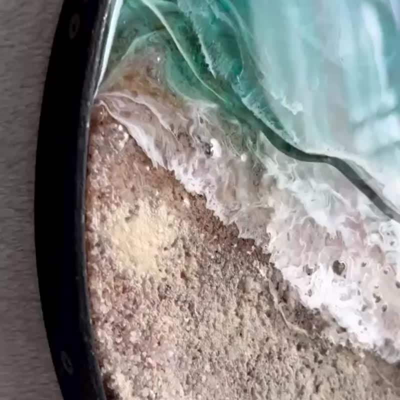 Loft wood Beach wall clock, resin ocean clock with sea shell 壁飾 掛鐘 藍染 女 禮物 入厝禮物 - 时钟/闹钟 - 树脂 蓝色