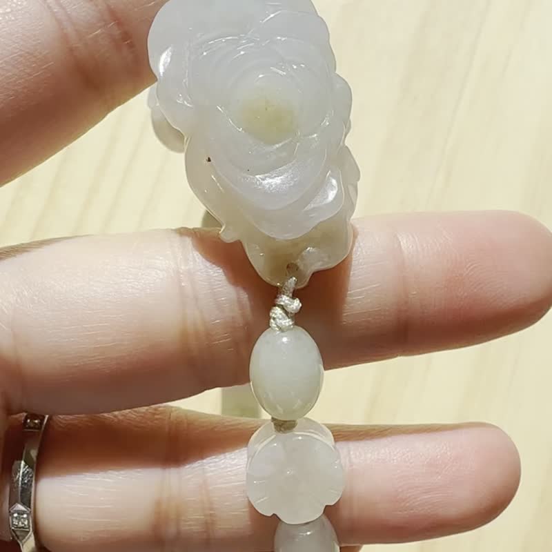手作冰种翡翠牡丹手链 - 冰雾牡丹雅韵 - 手链/手环 - 玉石 蓝色
