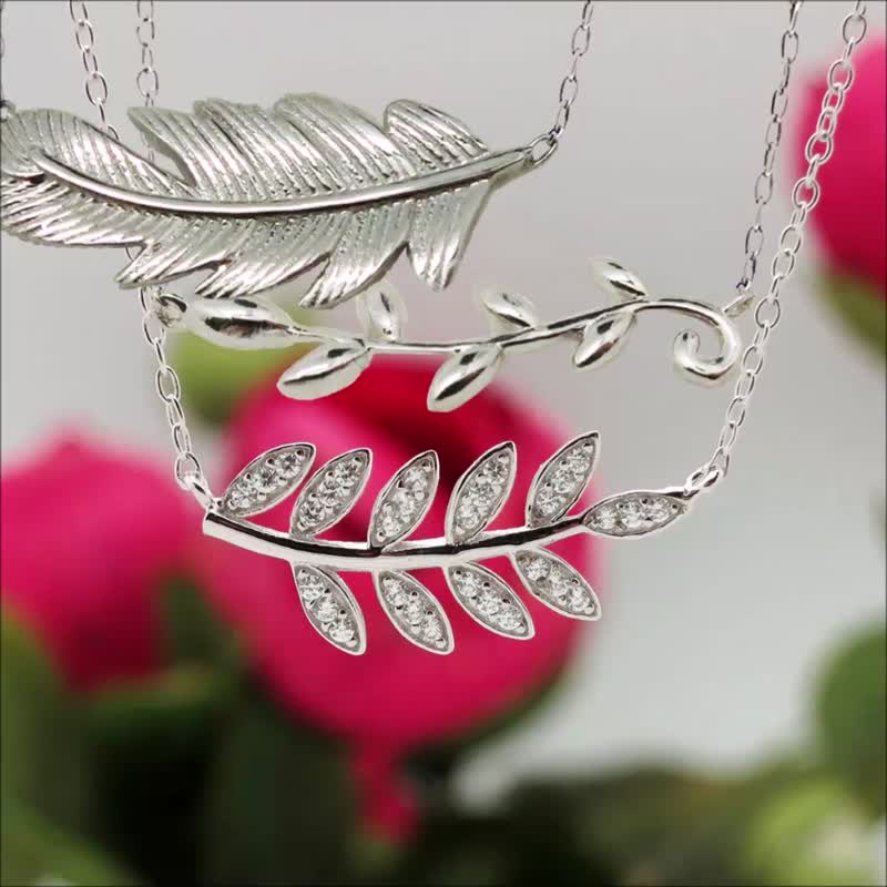 选2件纯银树叶锁骨链 选3款坠饰 1mm极细链可调式 福袋 - 锁骨链 - 纯银 银色