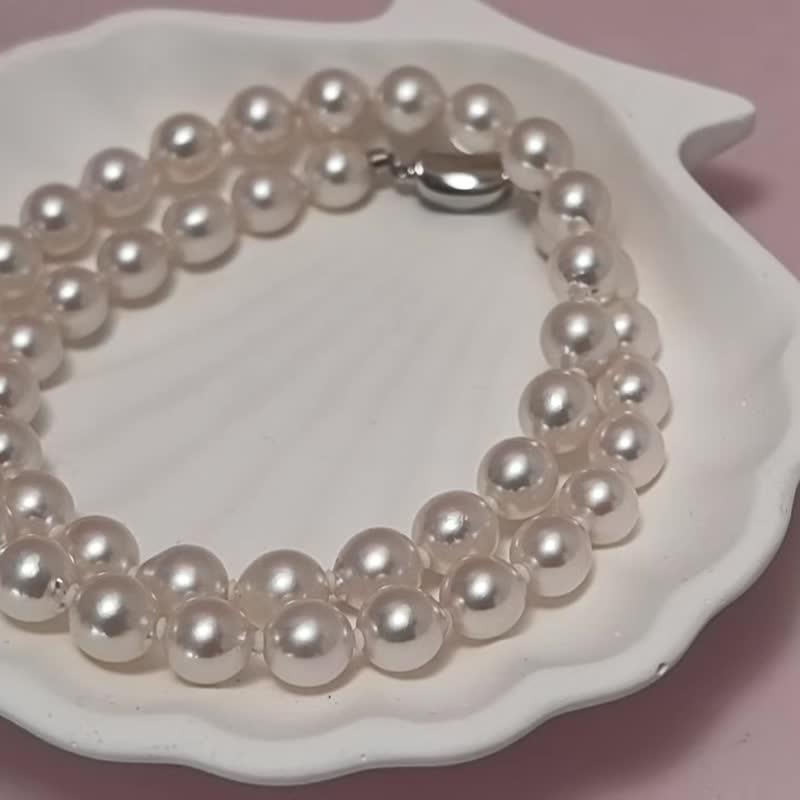 串链 天然海水珍珠 akoya 皇后金 项链 - 项链 - 珍珠 金色