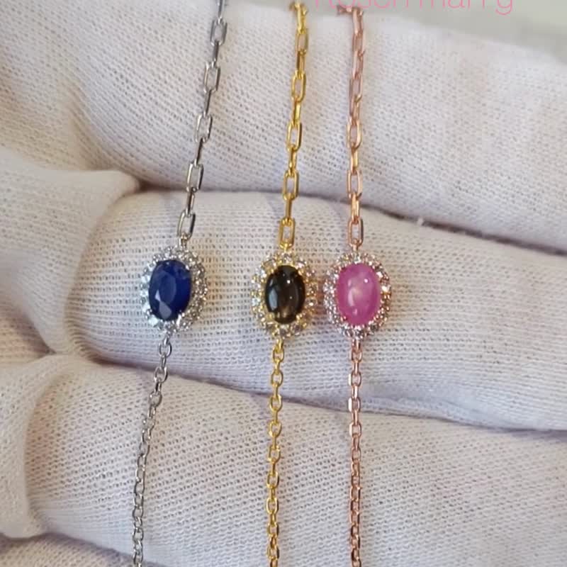 天然黑星蓝宝石手链，925 纯银镀金表壳。 - 手链/手环 - 纯银 黑色