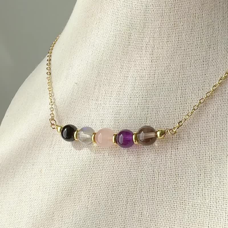 护身符 | 黑碧玺 拉长石 粉晶 紫水晶 茶晶 14K包金项链 生日礼物 - 项链 - 半宝石 粉红色