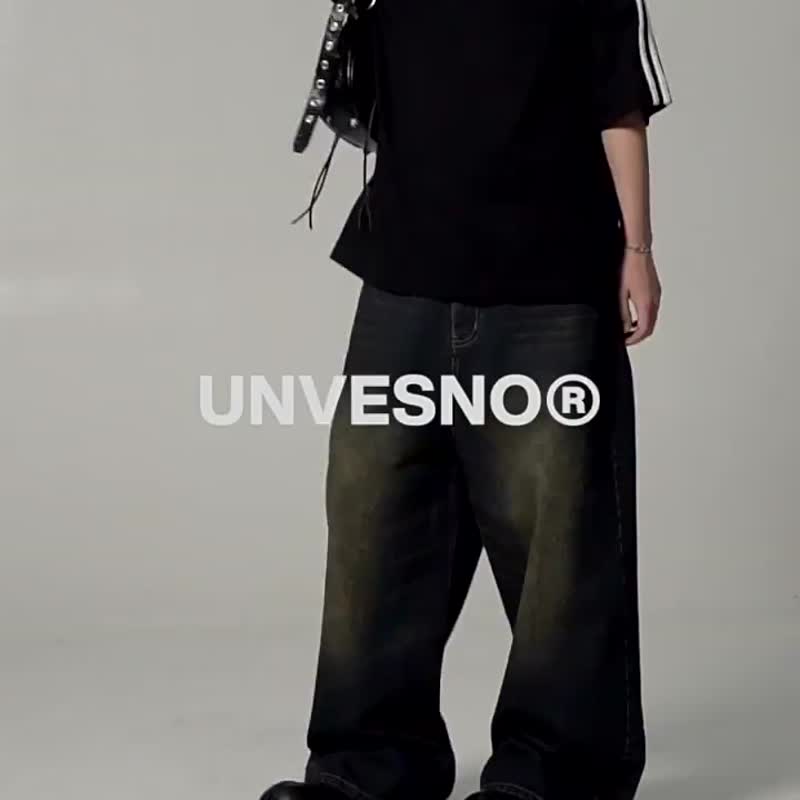 Unvesno (UN) 古着感14盎司复古中性洗水设计廓形牛仔裤 TR-3196 - 中性裤装 - 棉 蓝色