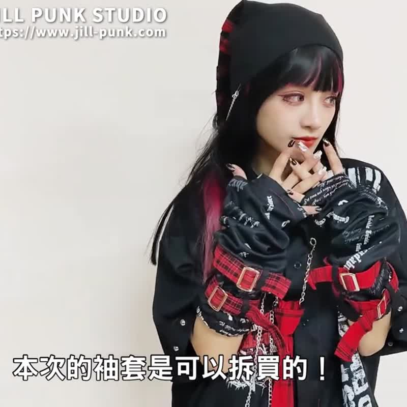 原创视觉系摇滚乐团风庞克之心袖套领带造型短袖中性衬衫JJ2412 - 女装衬衫 - 棉 