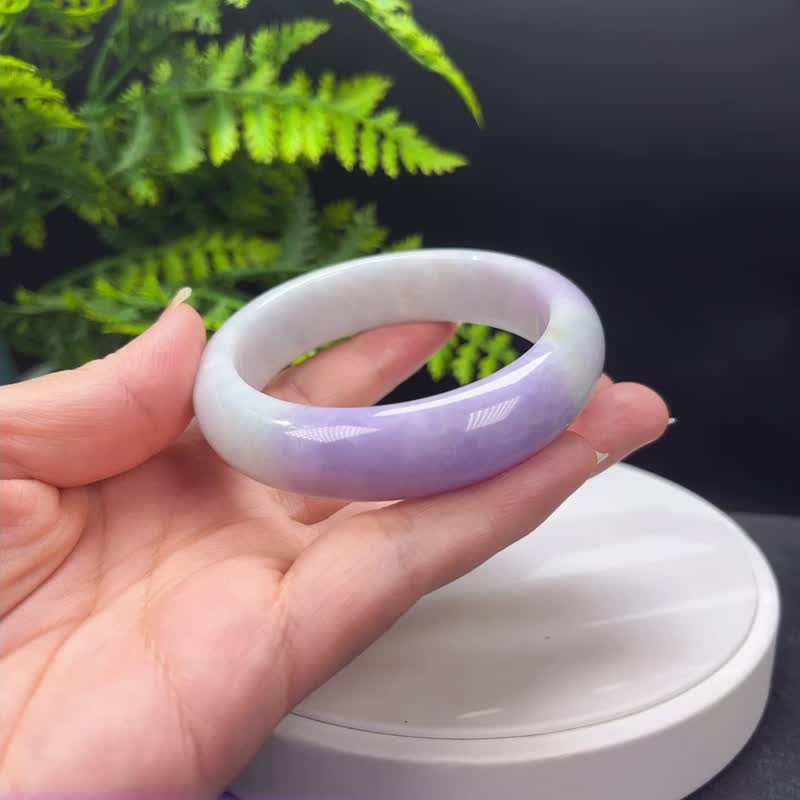 春带彩翡翠手镯 56+MM 糯种缅甸A货 玉手环 附证书 协调平衡稳定 - 手链/手环 - 玉石 